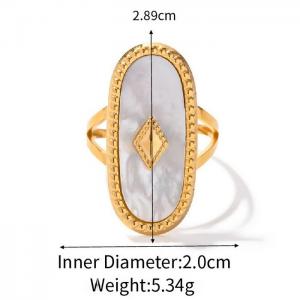 Stainless Steel Women's Simple Vintage Oval White Stone Charm Gold Ring - KR107918-WGJD