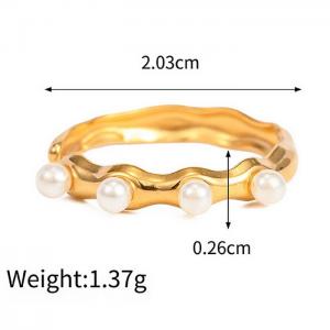 Stainless Steel Simple French Popular Pearl Women's Gold Ring - KR107922-WGJD