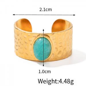 Stainless steel simple C-shaped opening with blue stone charm gold ring - KR107925-WGJD