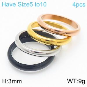 Stainless steel simple curved polished classic fashion 4-color ring - KR107971-K