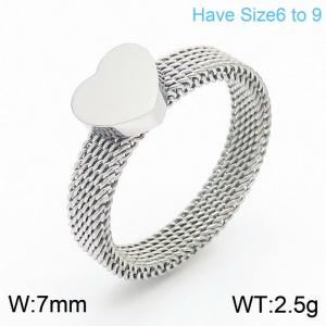 Women Romantic Flexible Stainless Steel Jewelry Ring with Love Heart Charm - KR108155-K