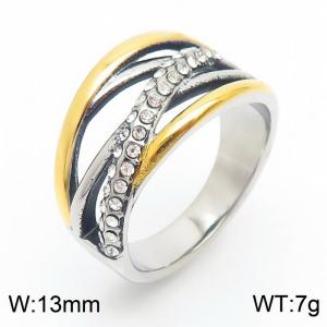 Vintage Stainless Steel  Gold Paved CZ Stone RIngs for Women - KR108351-K