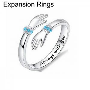 Korean style two handed embrace with diamond inlaid blue stainless steel ring for women - KR108750-WGDC