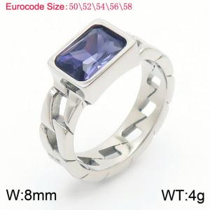 Stainless Steel Light Purple Stone Charm Rings Silver Color - KR1087665-GC
