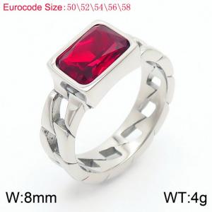 Stainless Steel Red Stone Charm Rings Silver Color - KR1087667-GC
