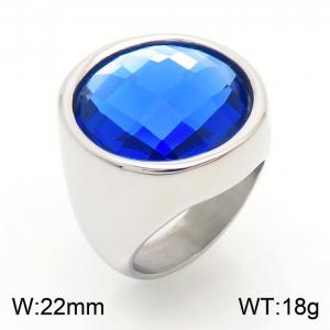 Blue Color Glass Stone Rings Stainless Steel Silver Color Jewelry For Women - KR1087816-K
