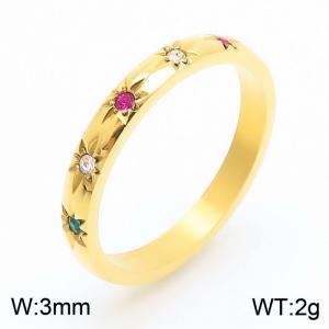 European and American Fashion Star Moon Inlaid Colored Brick Stainless Steel Gold Ring - KR1088282-GC