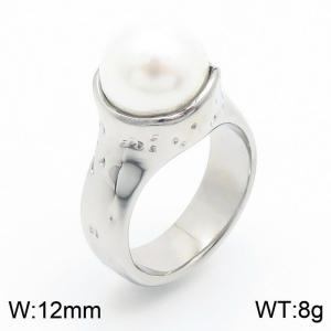 Fashionable and personalized stainless steel inlaid with pearl charm silver ring - KR1088286-GC