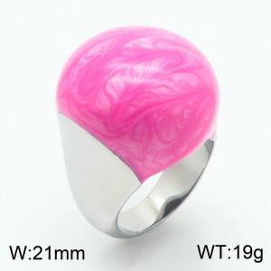 European and American fashion high-end circular pink  resin exaggerated personality silver ring - KR1088309-K