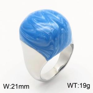 European and American fashion high-end circular light blue resin exaggerated personality silver ring - KR1088311-K