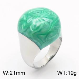European and American fashion high-end circular light green resin exaggerated personality silver ring - KR1088313-K