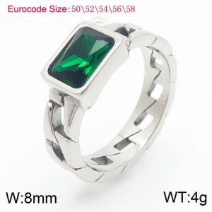 French Link Chain Emerald Gem Stone Ring Delicate Jewelry Square Green Gemstone Stainless Steel Rings - KR1088390-K
