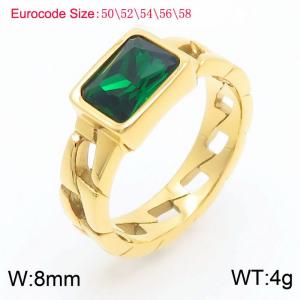 18k Gold Plated Link Chain Emerald Gem Stone Ring Delicate Jewelry Square Green Gemstone Stainless Steel Ring - KR1088391-K