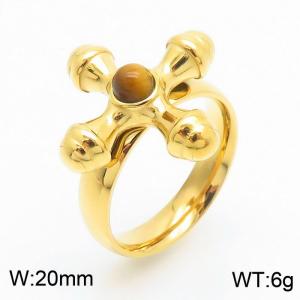 Titanium steel ring, female stainless steel inlaid with stone cross, thin ring - KR1088400-WGJD