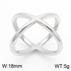 18mm Width Crossover Ring Women Stainless Steel Silver Color - KR1088411-LK