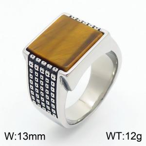 13mm Width Brown Square Natural Stone Ring Men Stainless Steel Silver Color - KR1088412-TLX