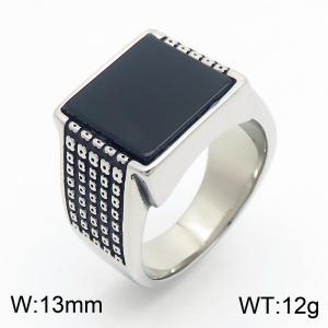 13mm Width Black Square Natural Stone Ring Men Stainless Steel Silver Color - KR1088413-TLX