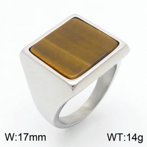 17mm Width Brown Square Natural Stone Ring Men Stainless Steel Silver Color - KR1088415-TLX