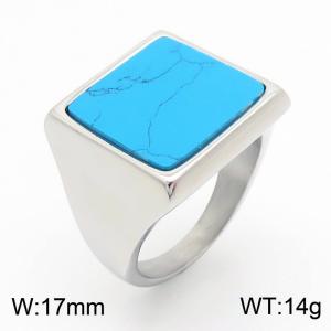 17mm Width Blue Square Natural Stone Ring Men Stainless Steel Silver Color - KR1088417-TLX
