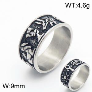 9mm Width Egyptian Carvings Ring Men Stainless Steel Silver Color - KR1088418-TLX