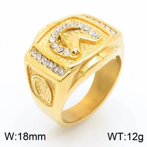 Hip Hops Religious Square Zircon Ring Jewelry Gold Plated Tone Horse Head Pattern Mens Rings - KR1088426-MZOZ