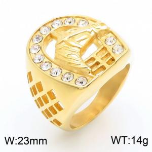 Luxury 18k Gold Plated Stainless Steel Horse Moissanite Diamond Accessories Women Men Ring - KR1088428-MZOZ