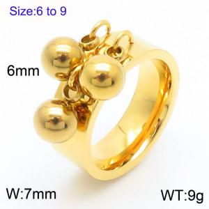 Personalized Stainless Steel Round Bead Charm Tassel Ring For Women Polished Gold Color Trendy Jewelry - KR1088440-Z