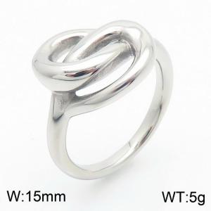 European and American INS minimalist stainless steel 15mm geometric irregular hollow interwoven winding charm silver ring - KR1088457-K