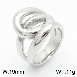 European and American INS minimalist stainless steel 19mm geometric irregular hollow interwoven winding charm silver ring - KR1088459-K