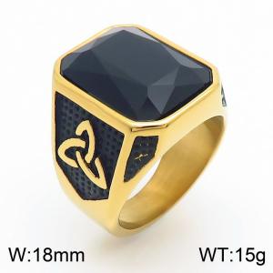 Punk Gothic European and American fashion stainless steel Ring with Square Black Gemstone - KR109909-TGX