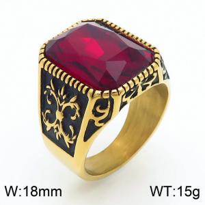 Punk Gothic European and American fashion stainless steel Ring with Square Red Gemstone - KR109913-TGX