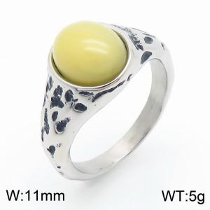 European and American personality retro oval gemstone men's titanium steel ring - KR109948-TLX