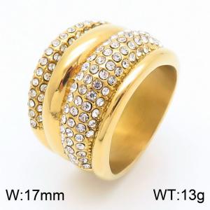 European and American style diamond inlaid vacuum electroplated gold curved stainless steel women's ring - KR110788-MZOZ