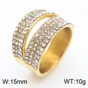 European and American style diamond inlaid vacuum electroplated gold hollow stainless steel women's ring - KR110789-MZOZ