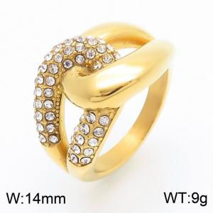 European and American style diamond inlaid vacuum electroplated gold 8-shaped stainless steel women's ring - KR110790-MZOZ