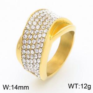 European and American style diamond inlaid vacuum electroplated gold cross width stainless steel women's ring - KR110792-MZOZ