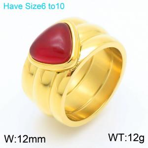 European and American fashion stainless steel thick round inlaid ruby charm gold ring - KR110924-K