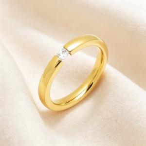 Simple single zircon stainless steel ring, exquisite promise wedding ring, suitable for women's daily jewelry gifts - KR116204-GC