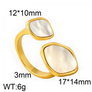 18K Gold Plated Mother of Pearl shell Open Ring Adjustable Stainless Steel Statement Ring for Women - KR116257-GC