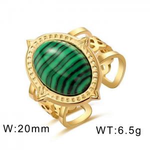 Fashion French style gold plated turquoise stainless steel opening ring - KR119963-WGYC