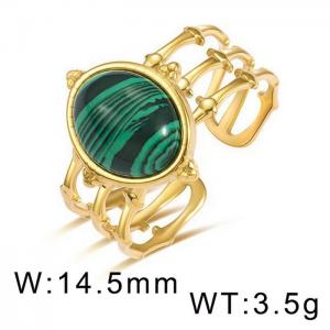 Fashion French style gold plated turquoise stainless steel opening ring - KR119964-WGYC