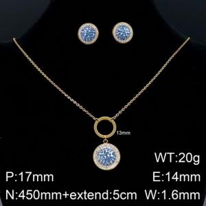 Stylish and personalized stainless steel diamond inlaid geometric circular earrings necklace two-piece set - KS131392-ZC