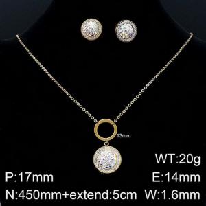 Stylish and personalized stainless steel diamond inlaid geometric circular earrings necklace two-piece set - KS131393-ZC