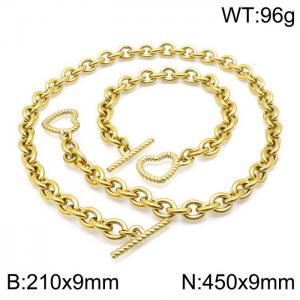 Simple style stainless steel cross chain men and women's heart buckle bracelet necklace accessories set - KS138377-Z