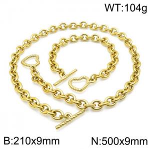 Simple style stainless steel cross chain men and women's heart buckle bracelet necklace accessories set - KS138378-Z
