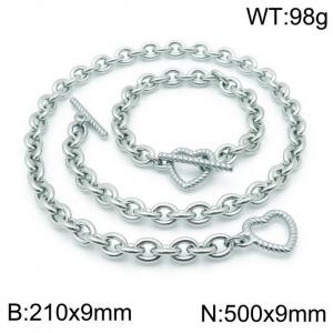 Simple style stainless steel cross chain men and women's heart buckle bracelet necklace accessories set - KS138381-Z