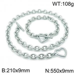 Simple style stainless steel cross chain men and women's heart buckle bracelet necklace accessories set - KS138382-Z