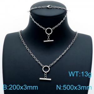Simple style stainless steel O chain men's and women's all-purpose bracelet necklace jewelry set - KS143855-Z