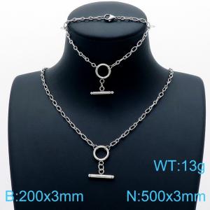 Simple style stainless steel O chain men's and women's all-purpose bracelet necklace jewelry set - KS143856-Z