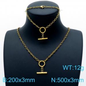 Simple style stainless steel O chain men's and women's all-purpose bracelet necklace jewelry set - KS143857-Z